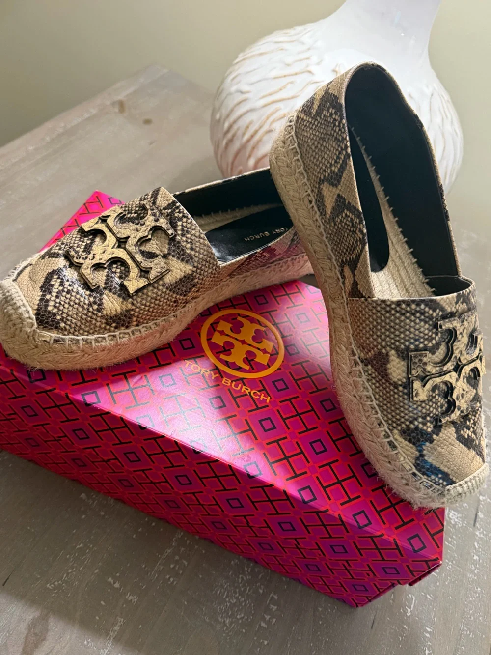 Tory Burch Snake-Print Espadrille Slip-On in Brown